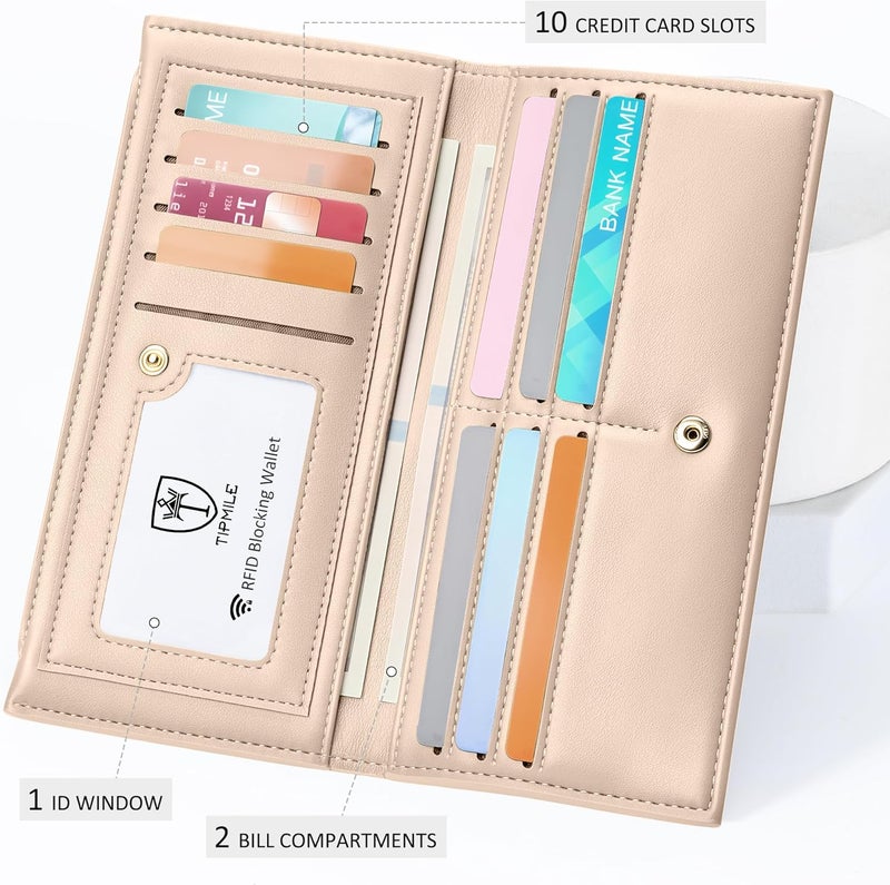 Tipmile Slim Wallet for Women, RFID Blocking Credit Card Holder, Ladies Bifold Wallet with Zipper, Beige - Image 4
